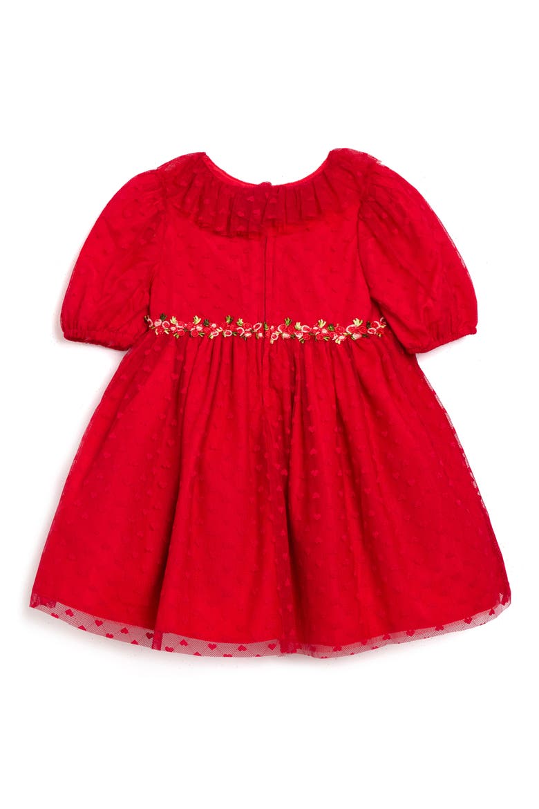 Lilia Point Embroidered Heart Dress & Bloomers Set, Alternate, color, RED
