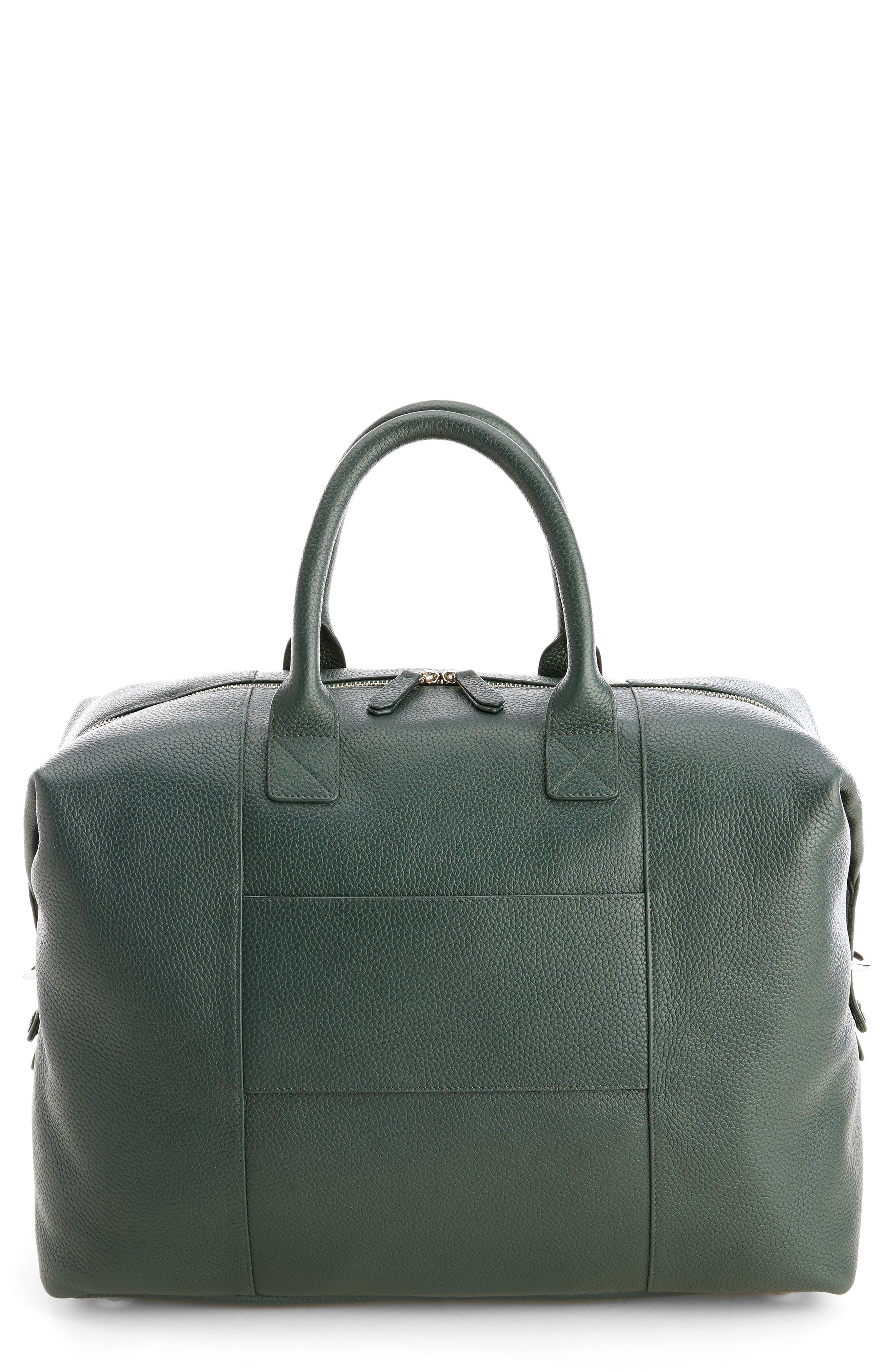 ROYCE New York Weekend Leather Duffle Bag, Main, color, Dark Green