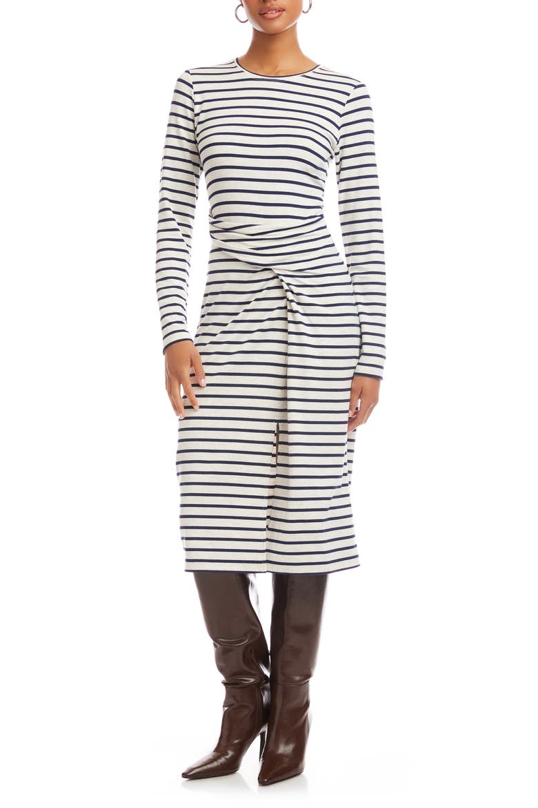 Sadie Stripe Side Drape Midi Dress, Main, color, STRIPE