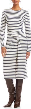 FIFTEEN TWENTY Sadie Stripe Side Drape Midi Dress