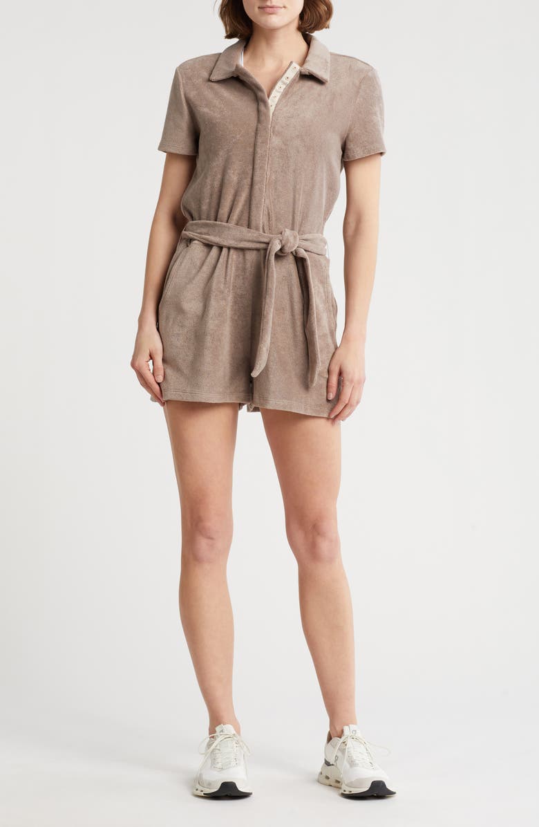 Beyond Yoga Tropez Tie Waist Romper, Main, color, Birch