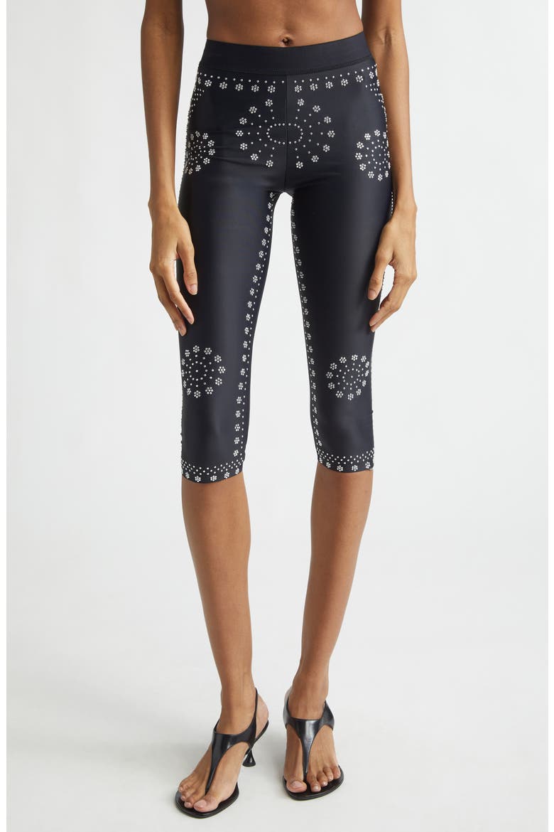Mantra Print Cycling Capri Leggings, Main, color, BLACK BLK