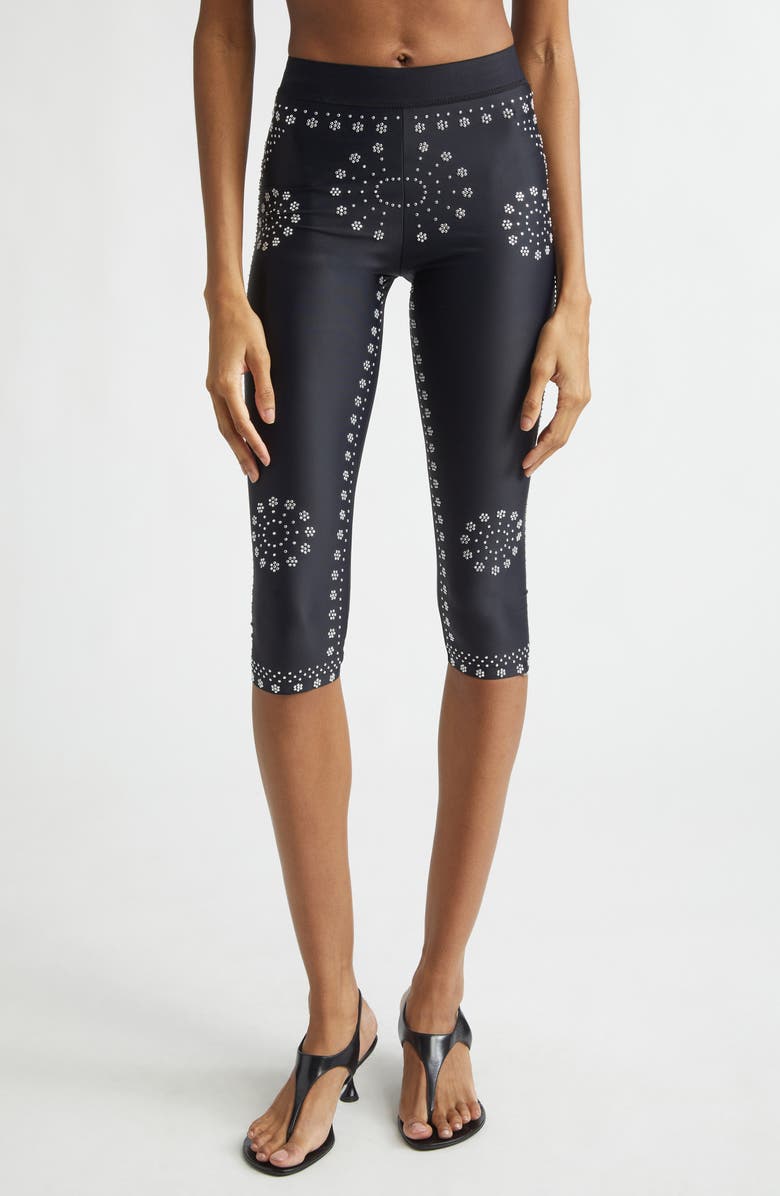 Coperni Mantra Print Cycling Capri Leggings, Main, color, Black Blk
