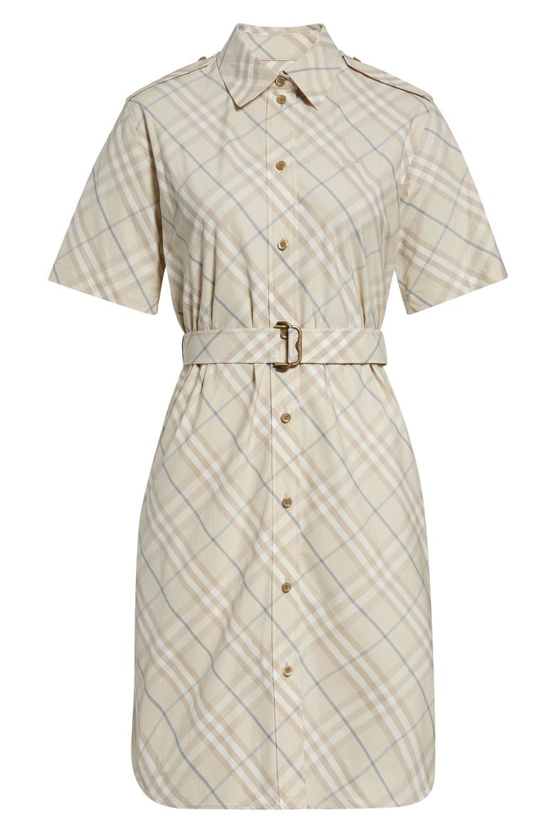 Georgina Check Belted Shirtdress, Main, color, SESAME BEIGE IP CHK