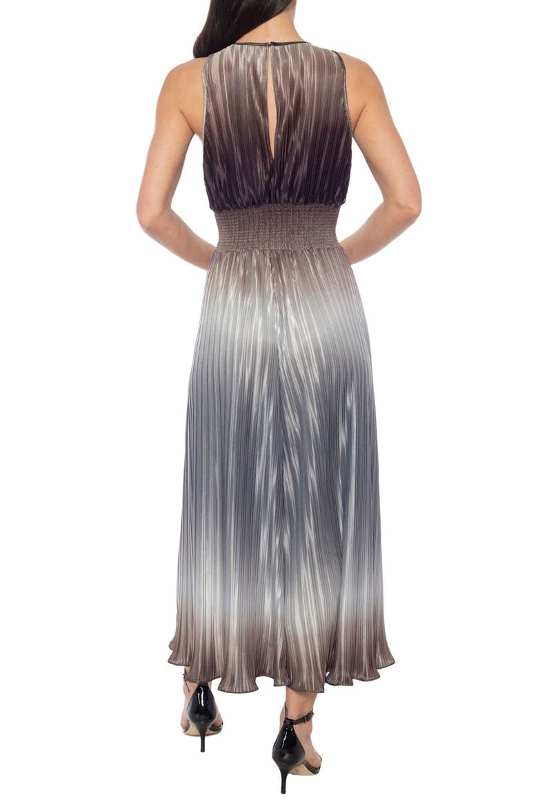 Ombré Smocked Waist Pleated Midi Dress, Alternate, color, BLACK/ SILVER