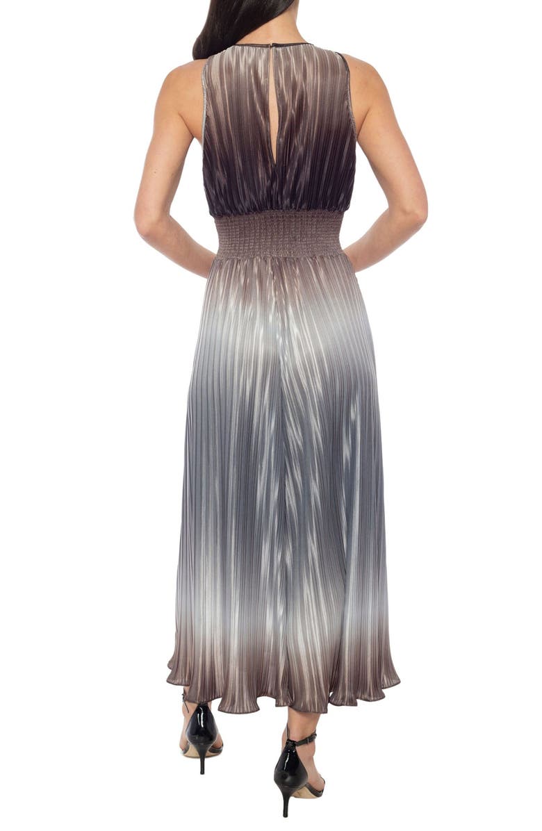 Oleg Cassini Ombré Smocked Waist Pleated Midi Dress, Alternate, color, Black/ Silver