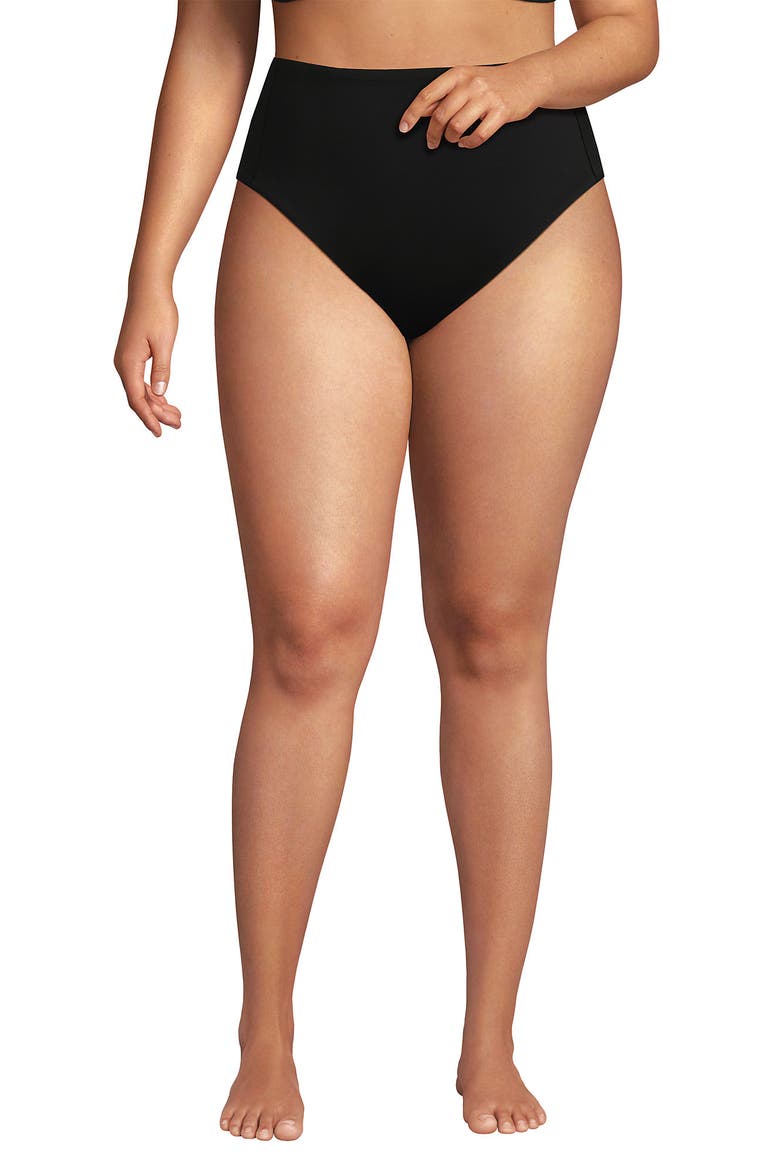 Tugless QuickDry High Waisted High Leg Bikini Bottoms, Alternate, color, Black