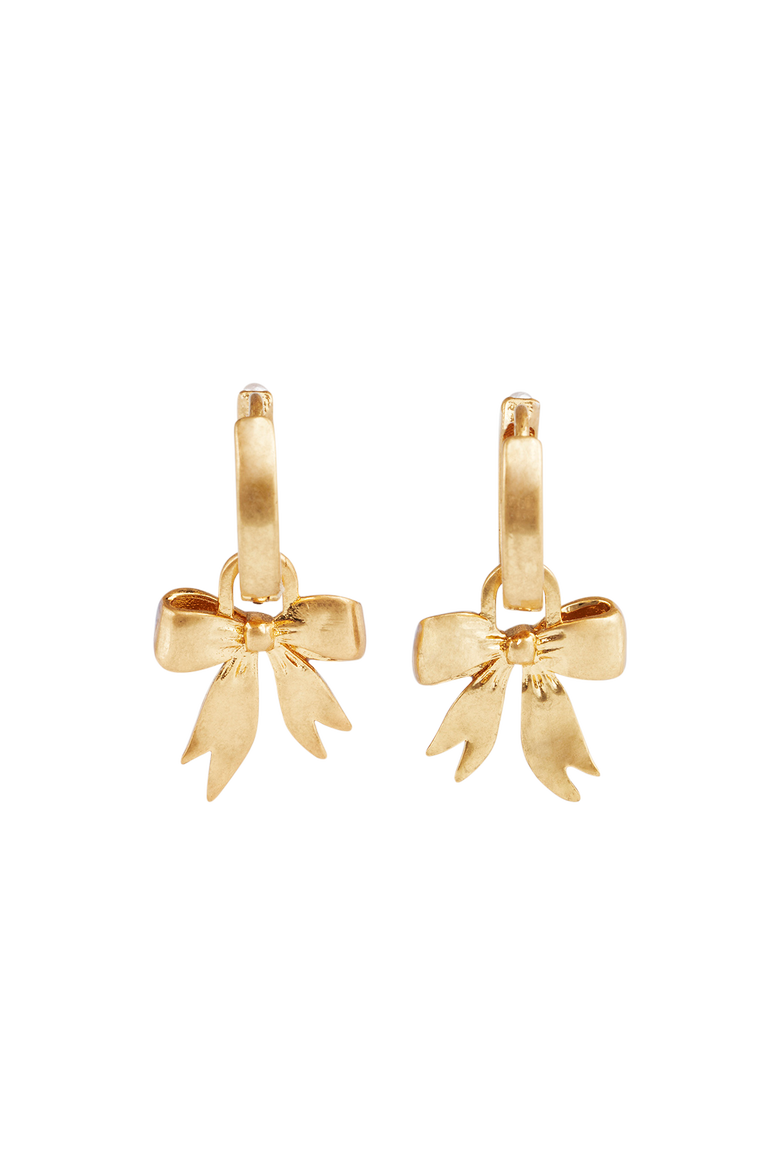 Forget Me Not Bow Huggie Earrings, Alternate, color, Gold