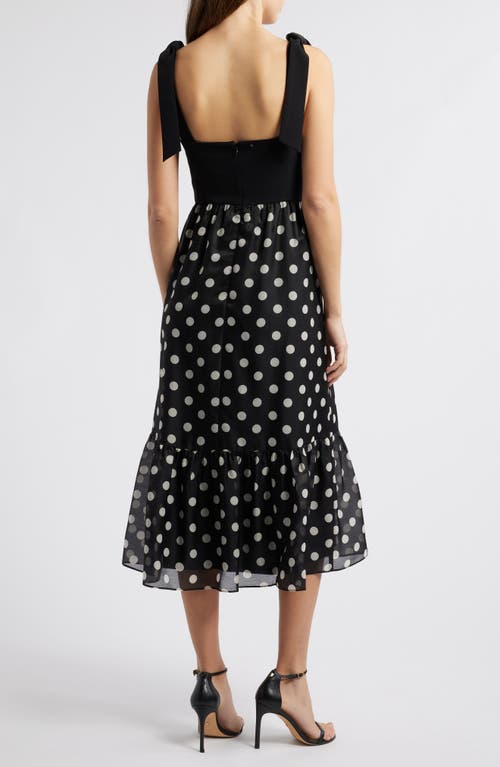 Anne Klein Plus Size Tie-strap Polka-dot Midi Dress In Anne Black/anne White