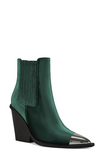 Azalea Wang Lochlan Metallic Pointed Toe Bootie In Green