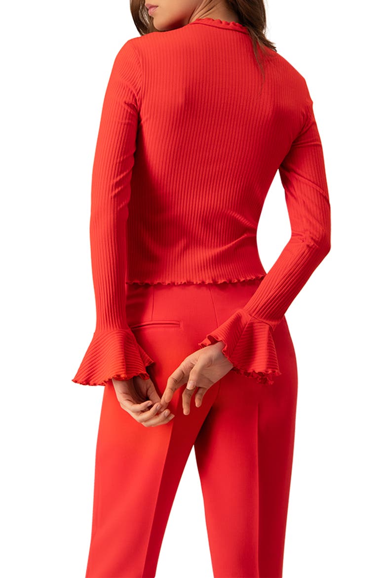 Ribbed Long-Sleeve Top with Flared Cuffs, Alternate, color, Red