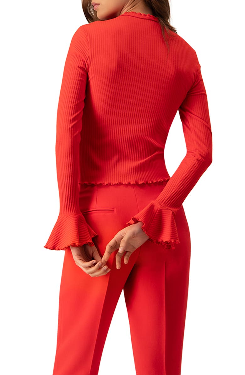 IVONNE Ribbed Long-Sleeve Top with Flared Cuffs, Alternate, color, Red