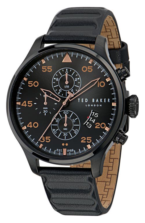Ted Baker Fulmaar Chronograph Leather Strap Watch, 44mm