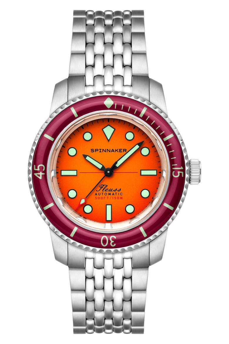 Fleuss 40 Sunset Amber Automatic Bracelet Watch, 40mm, Main, color, ORANGE