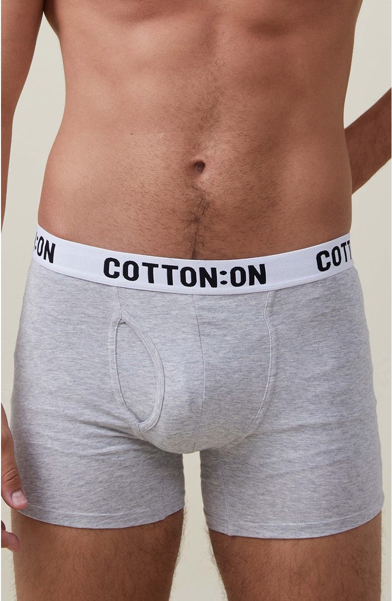 Cotton On Men's Mens Organic Cotton Trunks, Main, color, Light Grey Marle White Black