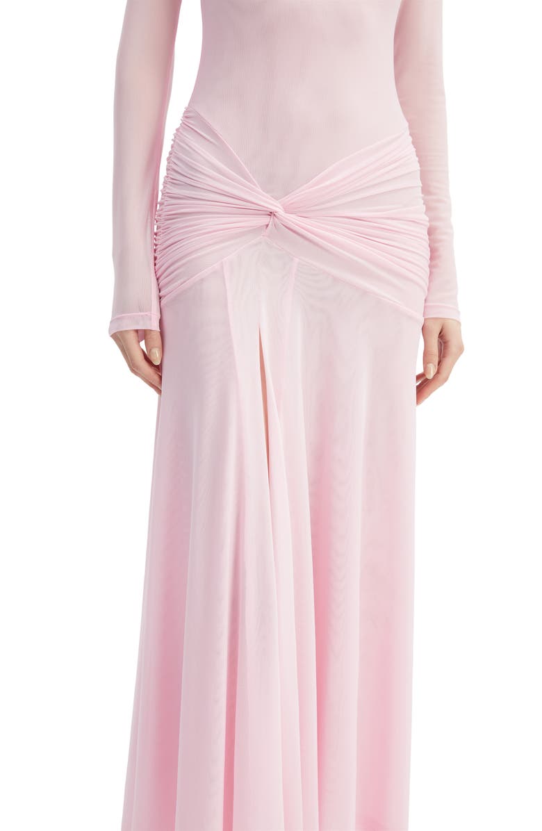Bardot Lea Long Sleeve Mesh Midi Dress, Alternate, color, Light Pink