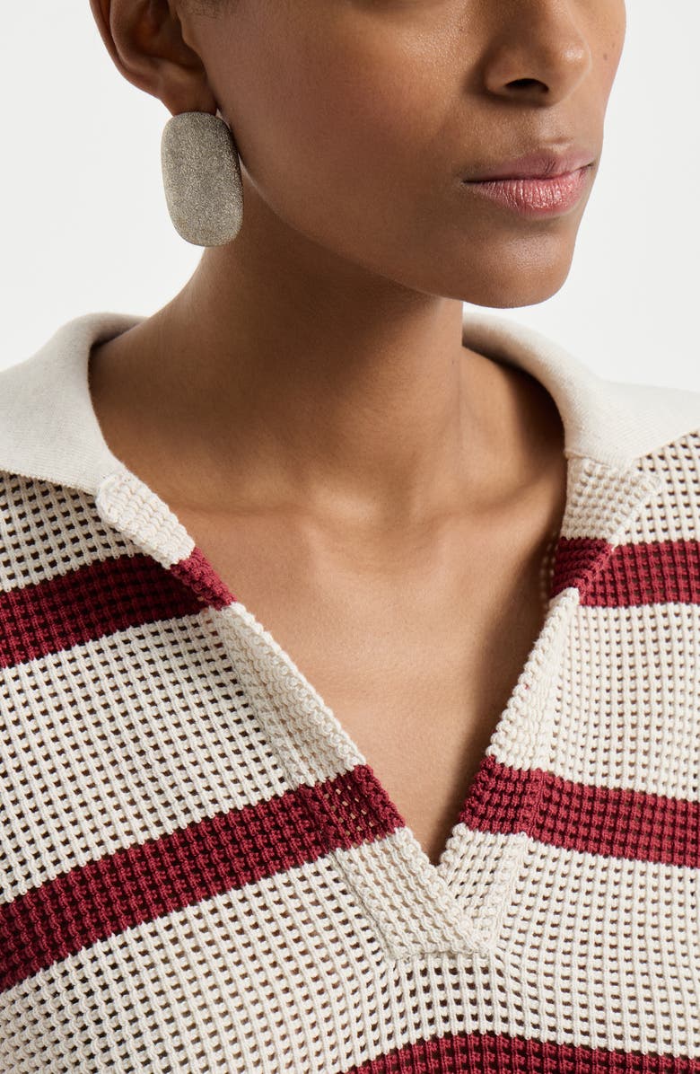 Brunello Cucinelli Cotton striped net knit polo shirt, Alternate, color, 