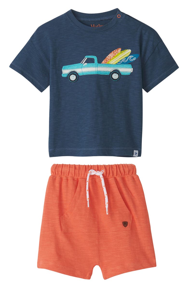 Hatley Surfboard Cotton Graphic T-Shirt & Shorts Set, Main, color, 
