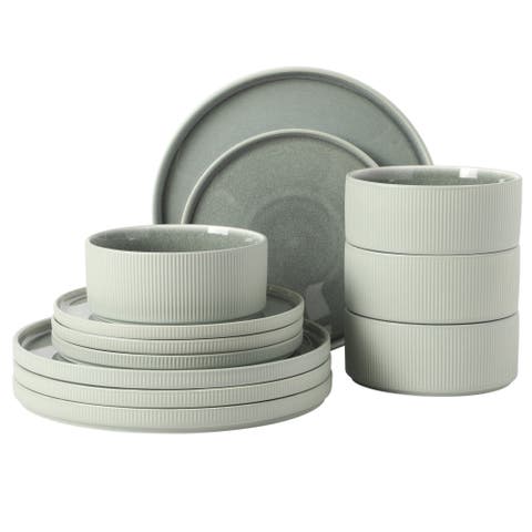 Redrock Canyon 12-Piece New Bone China Plates and Bowls Dinnerware Set