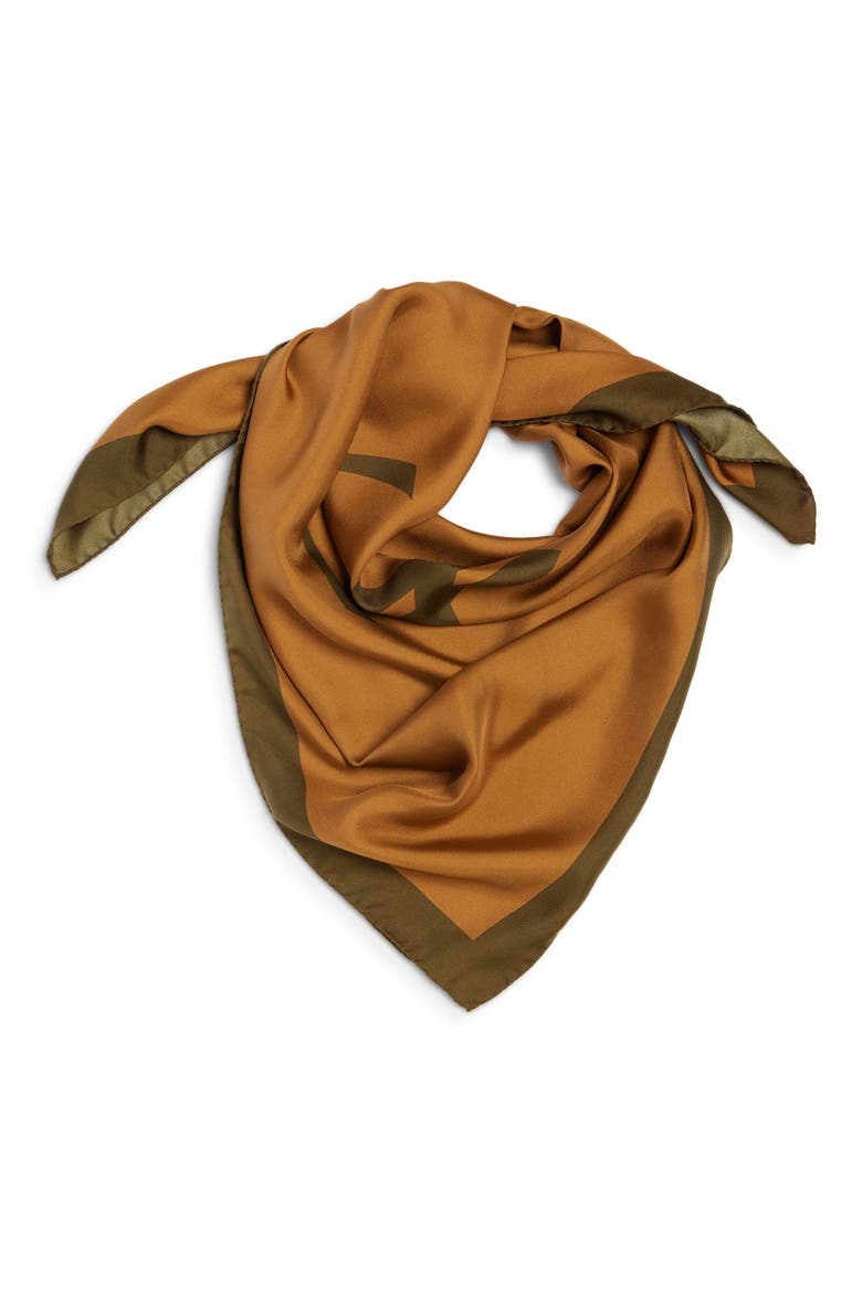 Silk Square Scarf, Alternate, color, 7766 OCHRE/ DARK GREEN