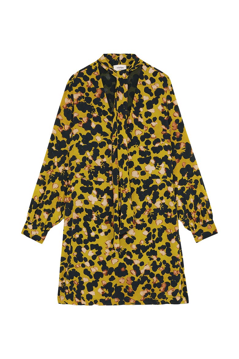 Viscose Short Dress With Scarf Neck, Alternate, color, Yellow
