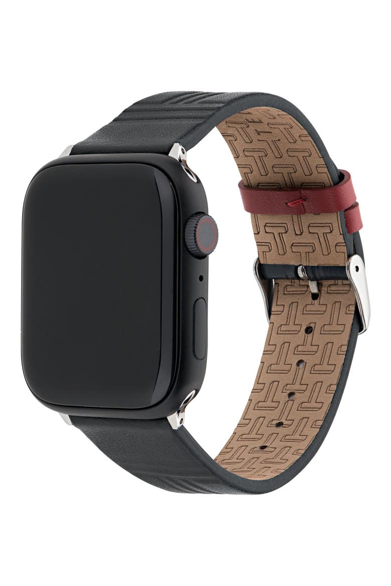 Leather 22mm Apple Watch® Watchband, Alternate, color, BLACK