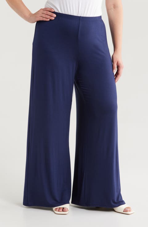 Elastic Waist Stretch Flare Pants (Plus)