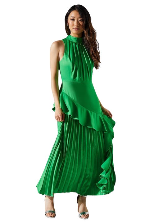 Sleeveless Ruffle Satin Dress