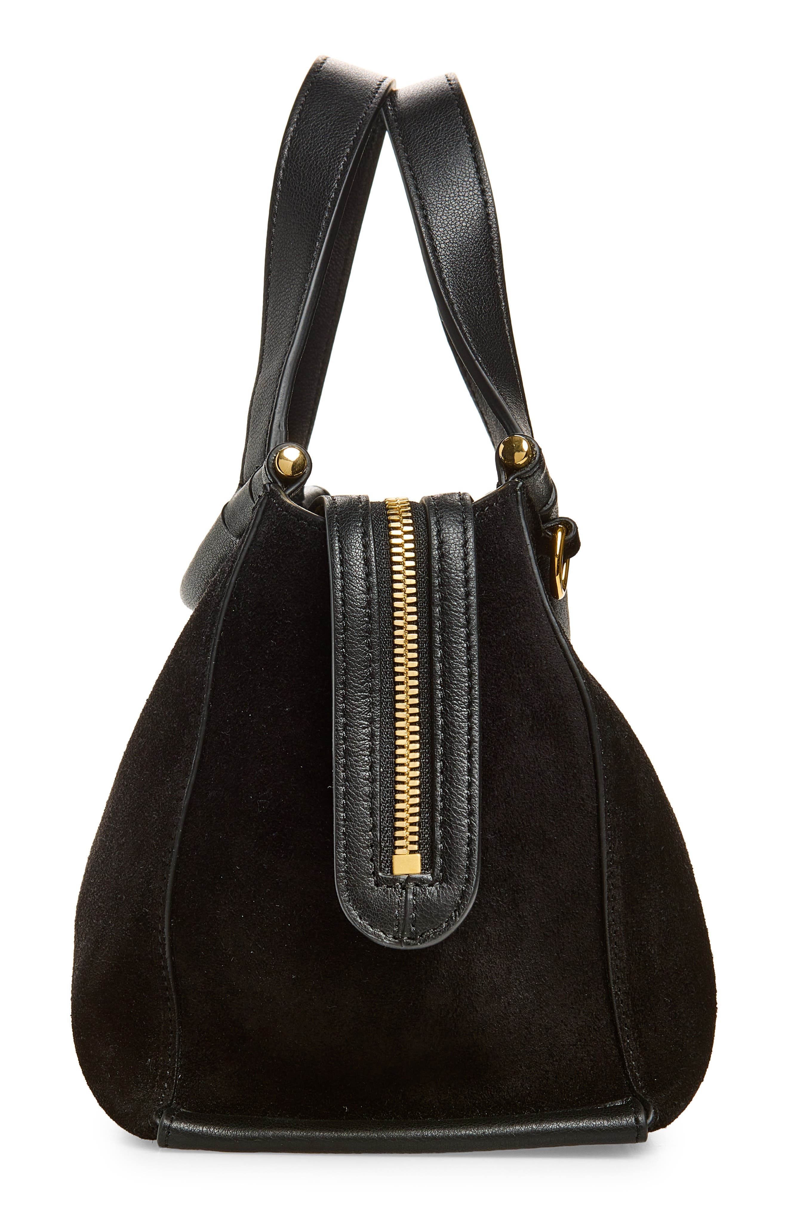 Ida Suede Top Handle Bag, Alternate, color, BLACK SUEDE / BLACK