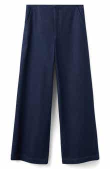 Flat Front Mid Rise Wide Leg Jeans