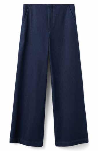 Flat Front Mid Rise Wide Leg Jeans