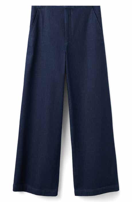 Flat Front Mid Rise Wide Leg Jeans