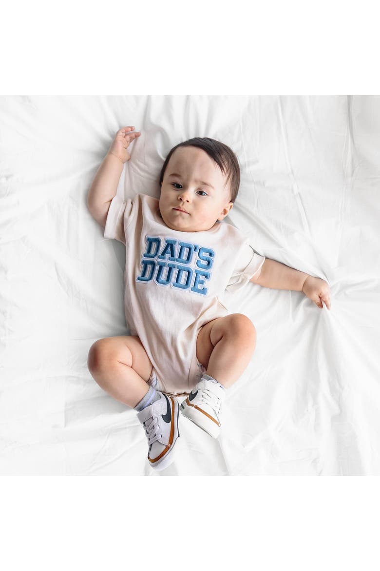 Dad's Dude Patch Short Sleeve Romper, Alternate, color, Natural