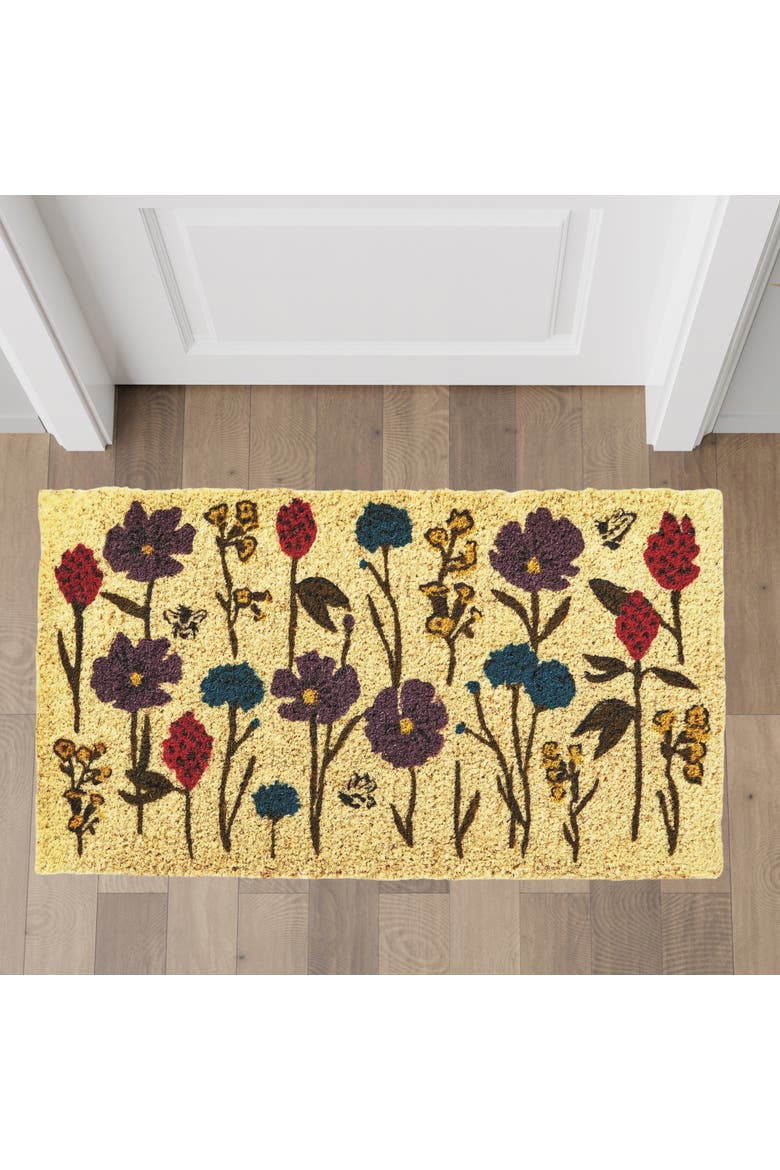 Bee Flowers Coir Mat Rectangle Indoor Outdoor Welcome Mat, Alternate, color, Yellow