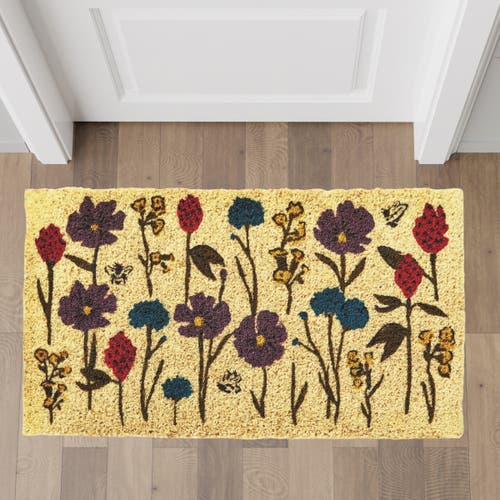 Tag Bee Flowers Coir Mat Rectangle Indoor Outdoor Welcome Mat In Multi