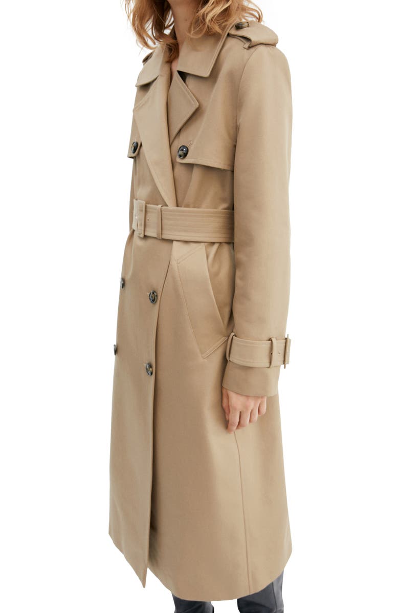 MANGO Water Repellent Cotton Gabardine Trench Coat, Main, color,