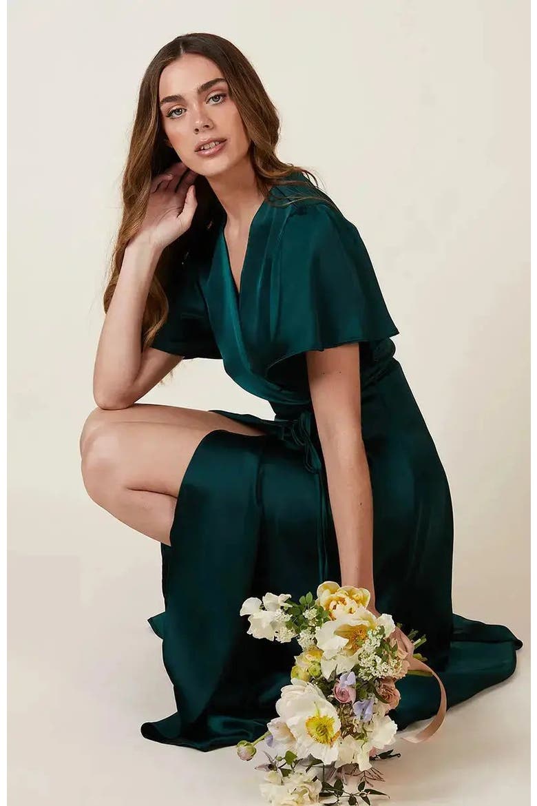 Florence Waterfall Hem Dress, Alternate, color, Forest Green