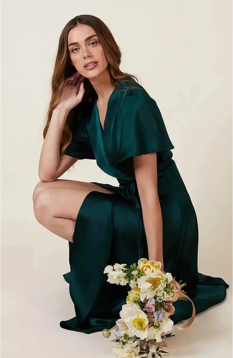 Rewritten Florence Waterfall Hem Dress, Alternate, color, Forest Green