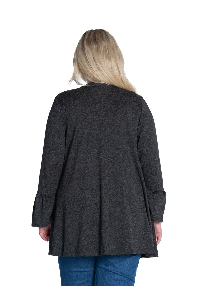 24seven Comfort Apparel Plus Size Knit Three Quarter Bell Sleeve Open Cardigan, Alternate, color, Black