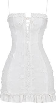 HOUSE OF CB Marlene Floral Appliqué Cotton Blend Eyelet Minidress