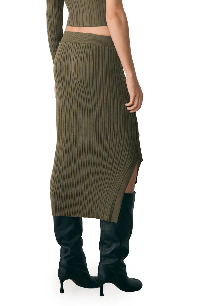 Side Button Rib Sweater Skirt, Alternate, color, KHAKI GREEN