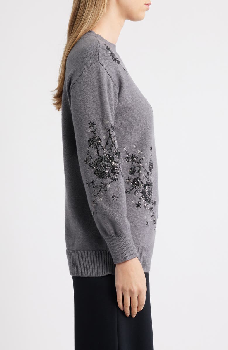 Anne Klein Sequin Floral Crewneck Sweater, Alternate, color, 