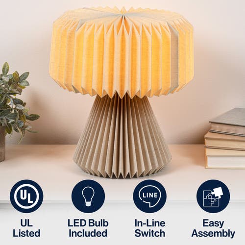 Jonathan Y Zelda 12.8" Modern Art Deco Paper Pleated Shade Accent Led Table Lamp In Brown