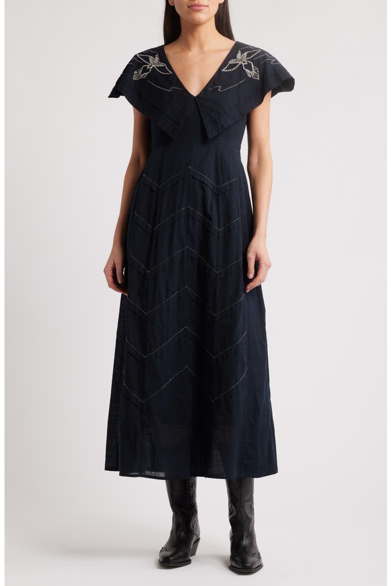 The Beaded Partridge Cotton Dress, Main, color, BLACK