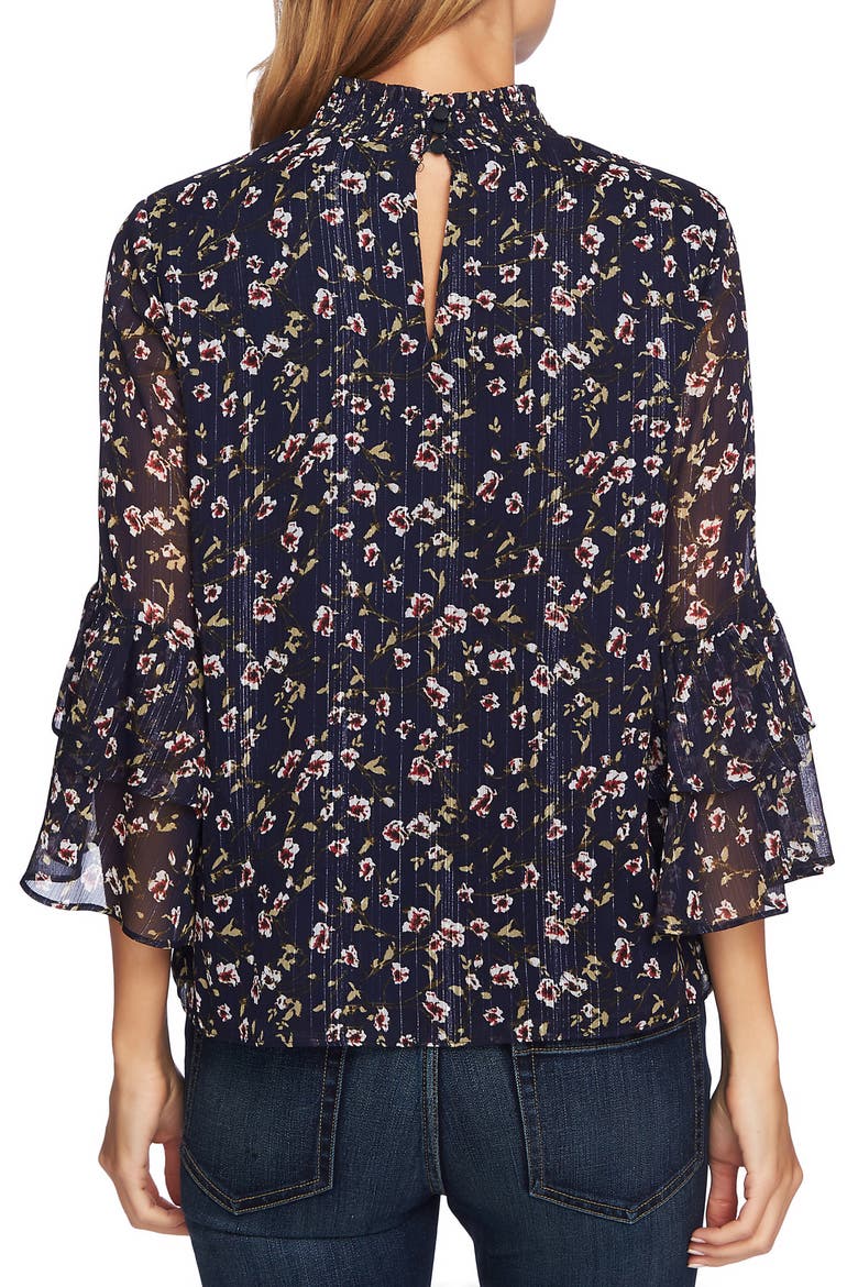Ruffle Sleeve Metallic Accent Blouse, Alternate, color, MIDNIGHT BLOOM