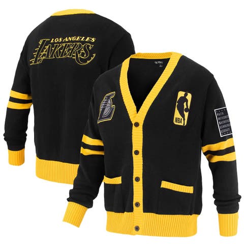 Unisex FISLL Black Los Angeles Lakers Logoman Shadow Collection Full-Button Cardigan Sweater