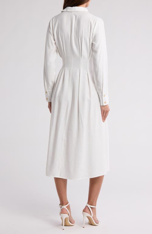 Zoe And Claire Tie Waist Long Sleeve Shirtdress In Ivory