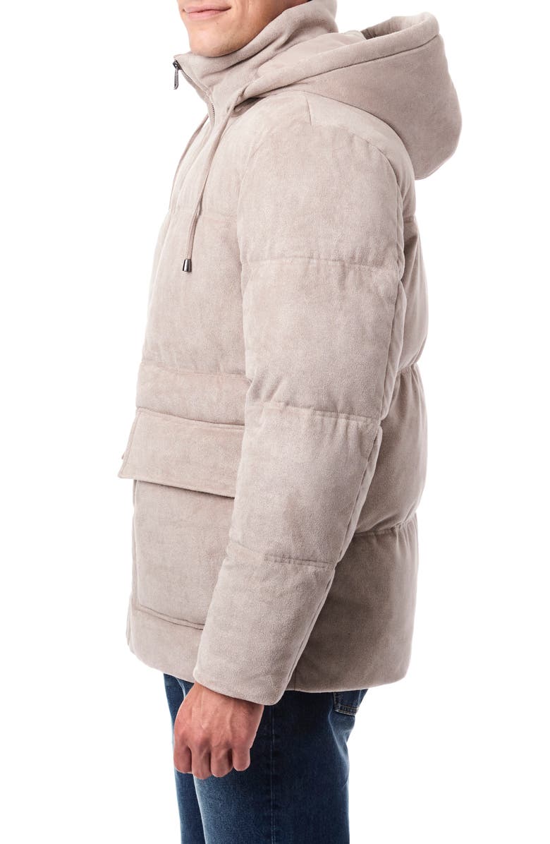 Bernardo Faux Suede Hooded Puffer Jacket, Alternate, color, Stone