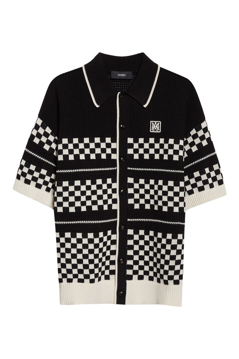 Checkered Wool Mesh Shirt, Alternate, color, BLACK