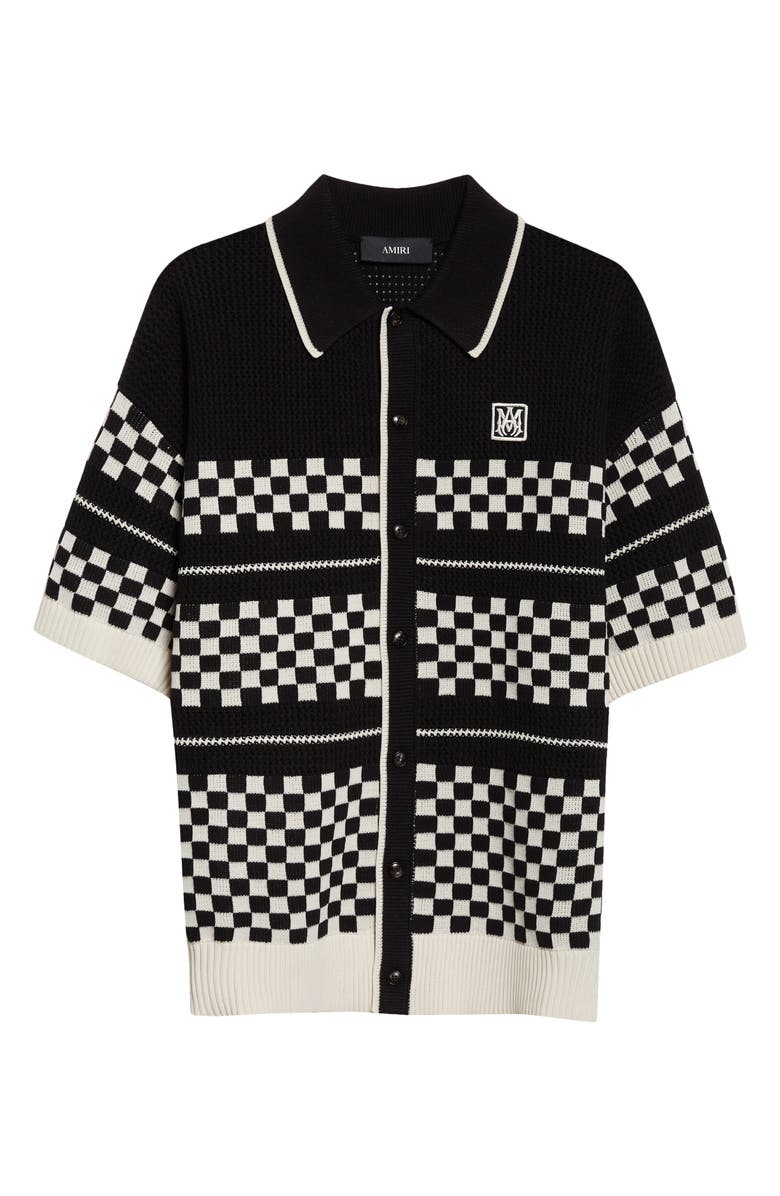 AMIRI Checkered Wool Mesh Shirt, Main, color, Black